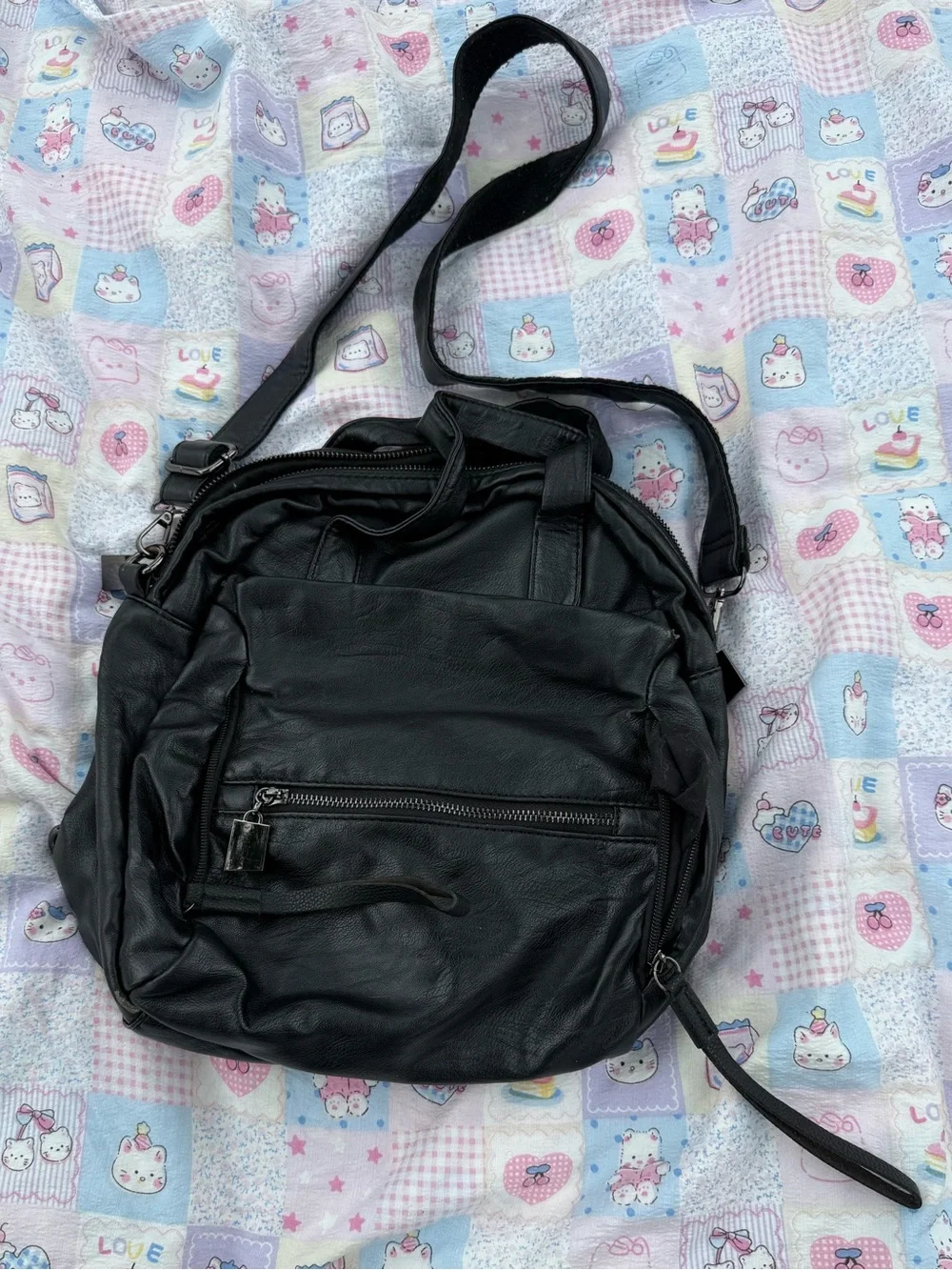 Black pleather crossbody/backpack